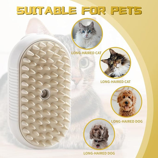 NEDLIX 3-in-1 Steam Brush with Steamer - Suitable for Cats, Dogs and All Pets (White)