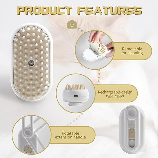 NEDLIX 3-in-1 Steam Brush with Steamer - Suitable for Cats, Dogs and All Pets (White)