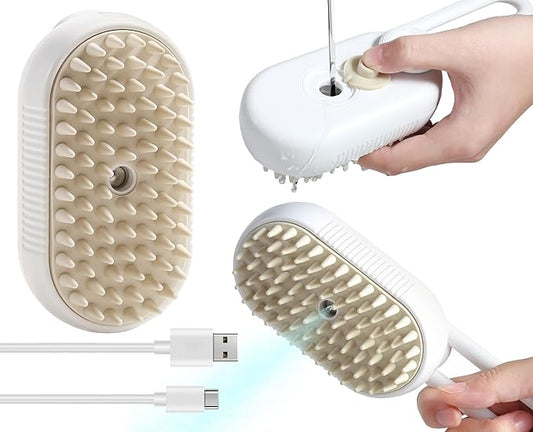 NEDLIX 3-in-1 Steam Brush with Steamer - Suitable for Cats, Dogs and All Pets (White)