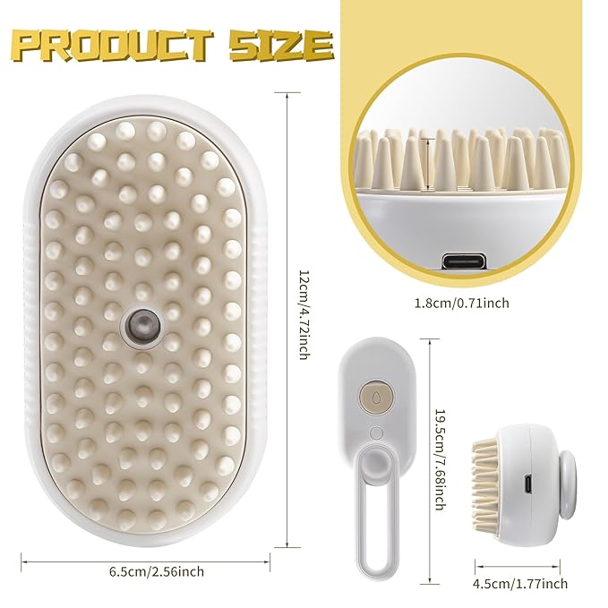 NEDLIX 3-in-1 Steam Brush with Steamer - Suitable for Cats, Dogs and All Pets (White)