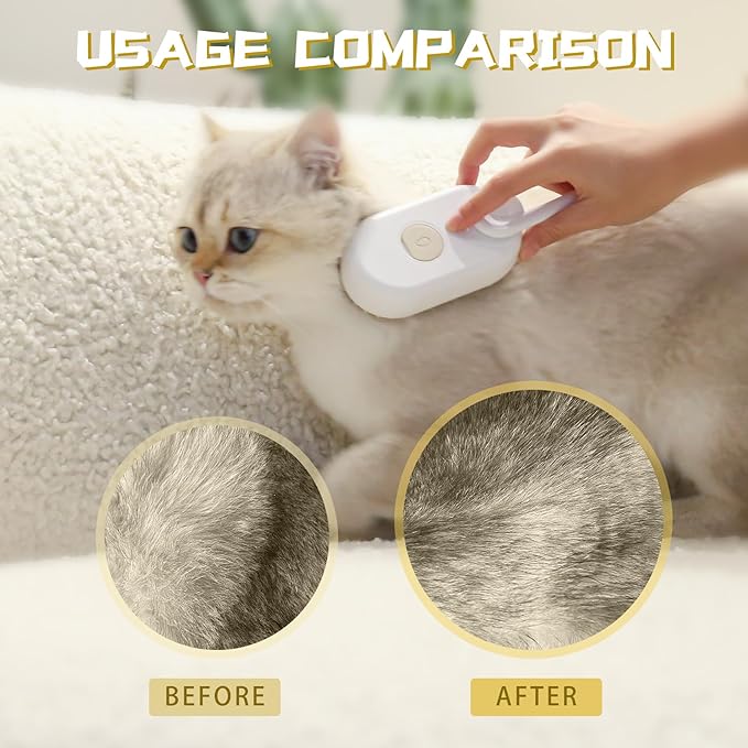 NEDLIX 3-in-1 Steam Brush with Steamer - Suitable for Cats, Dogs and All Pets (White)
